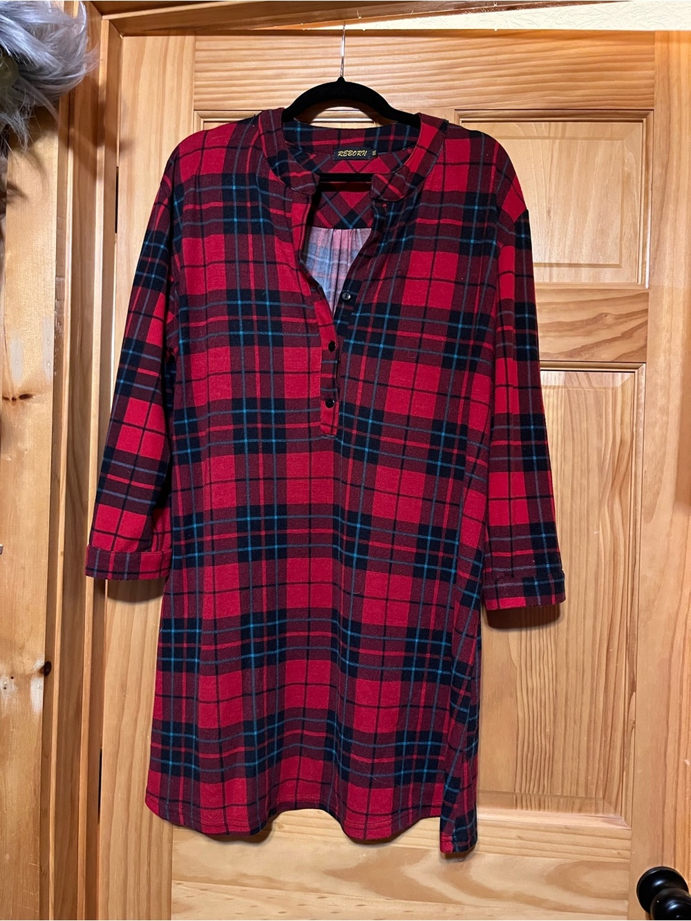 Reborn Red and Black Plaid Long-Sleeve Tunic Dress